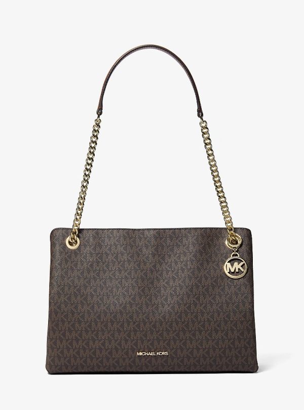 Michael Kors Christina medium Signature logo messenger bag in Brown