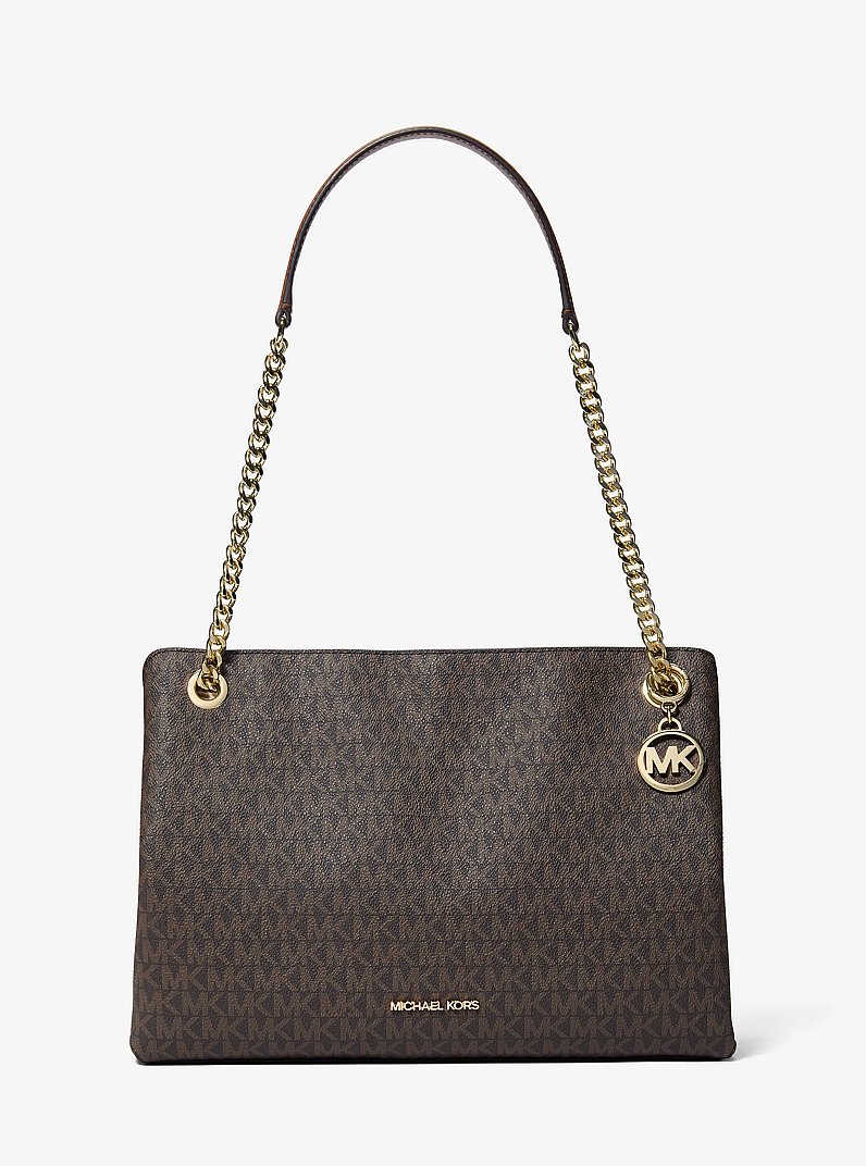 Michael Kors Christina medium Signature logo messenger bag in Brown