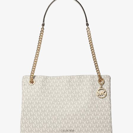 Michael Kors Christina medium Signature logo messenger bag in LT Cream Multi