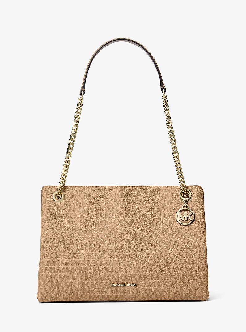 Michael Kors Christina medium Signature logo messenger bag in Camel