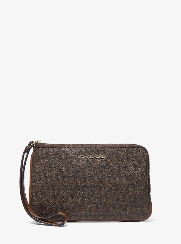 Michael Kors Jet Set Travel Small Signature Logo Wristlet in Brown