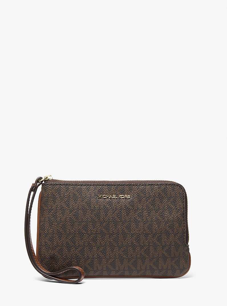 Michael Kors Jet Set Travel Small Signature Logo Wristlet in Brown