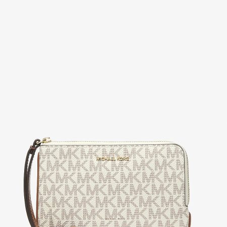 Michael Kors Jet Set Travel Small Signature Logo Wristlet in Vanilla
