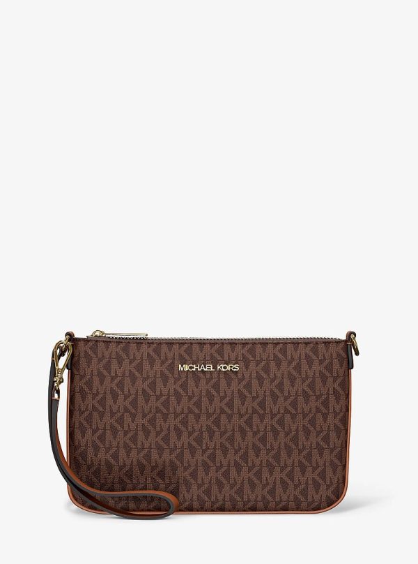 Michael Kors Jet Set Small Signature Logo Convertible Wristlet in Brown
