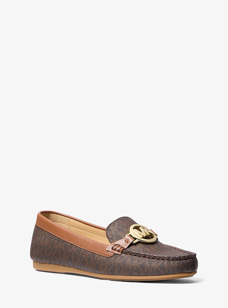 Michael Kors Fulton Signature Logo Moccasin in Brown, angled front view