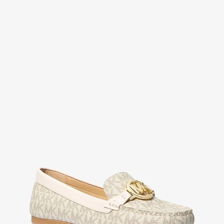 Michael Kors Fulton Signature Logo Moccasin in Vanilla, angled front view
