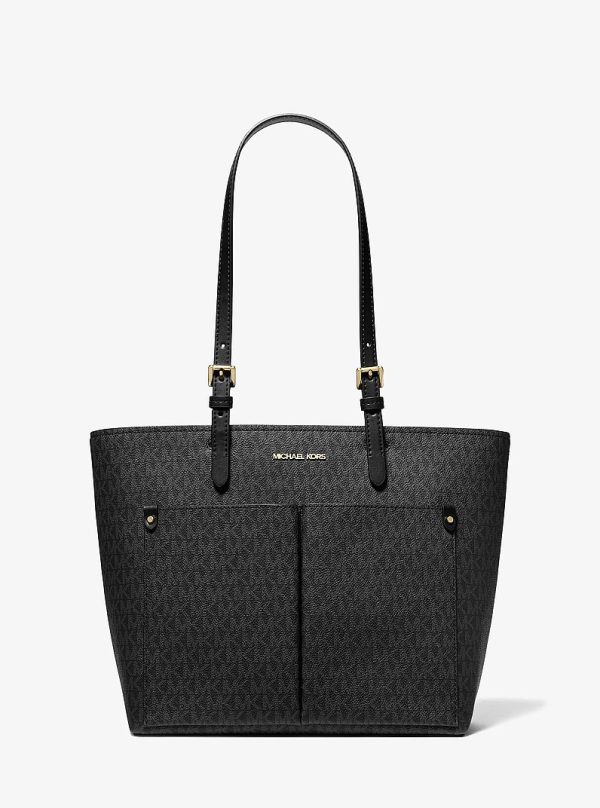 Michael Kors Jet Set medium double pocket tote in Black Signature