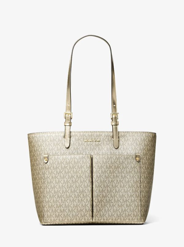 Michael Kors Jet Set medium double pocket tote in Pale Gold Metallic