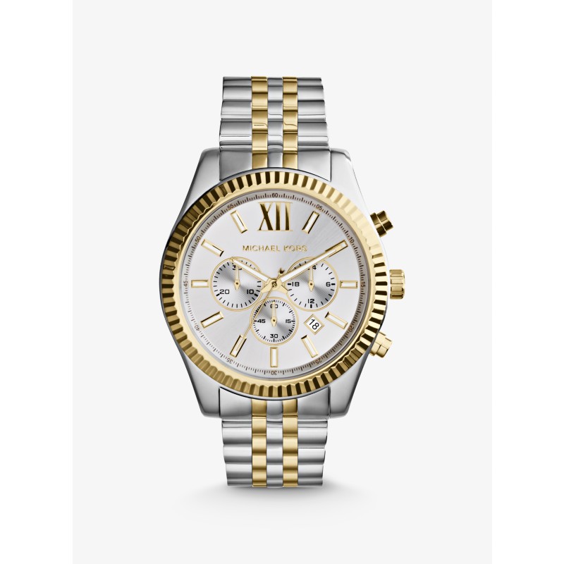 Michael Kors Lexington Chronograph stainless steel silver gold watch men 2024
