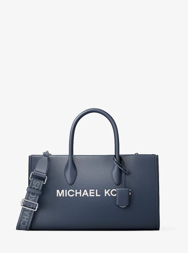 Michael Kors Mirella Medium Navy Pebbled Leather Satchel view 1