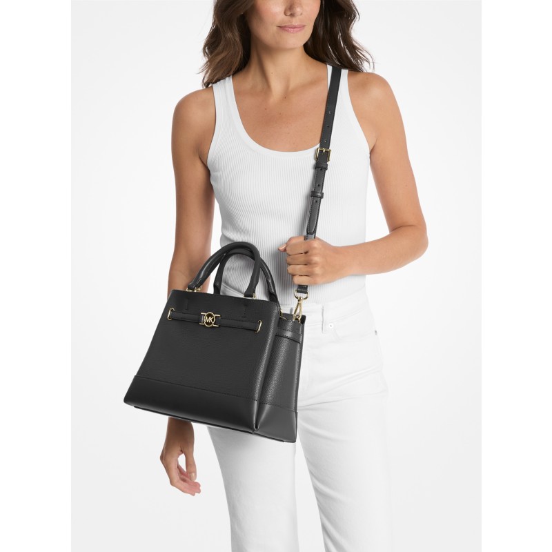 Michael Kors Prescott large satchel diaper bag black pebbled leather 2024