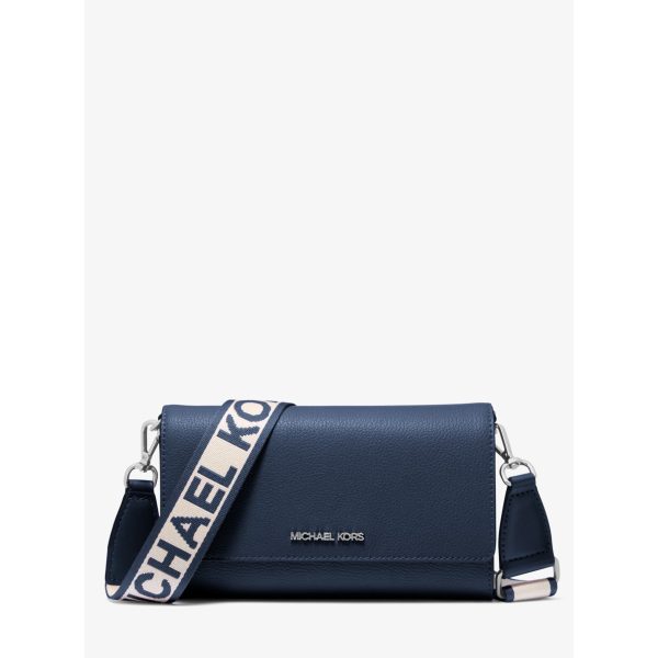 Michael Kors Jet Set Large Leather Crossbody Bag in Navy — front