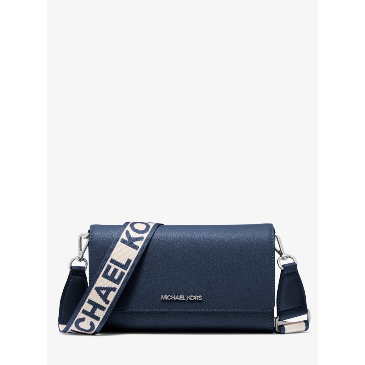 Michael Kors Jet Set Large Leather Crossbody Bag in Navy — front