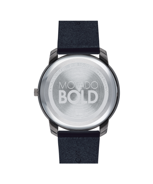 Movado BOLD Thin 42mm Grey Dial Blue Leather Men's Watch 3600586 — back view