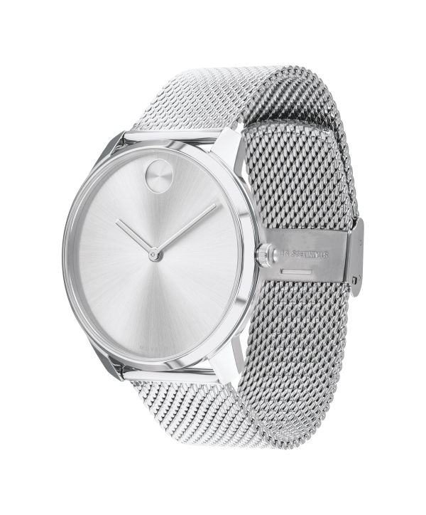 Movado BOLD Thin 42mm Silver Dial Mesh Men's Watch 3600589 — profile view