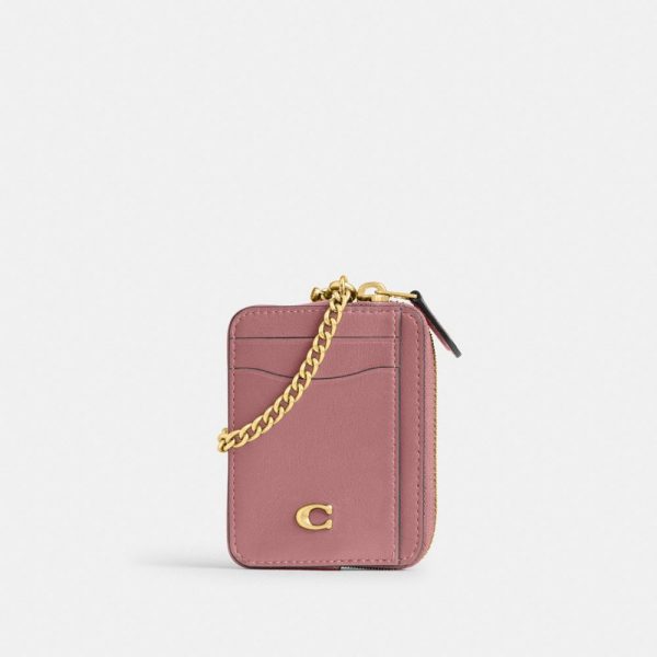 Coach Essential Chain Card Case in Brass/Peony