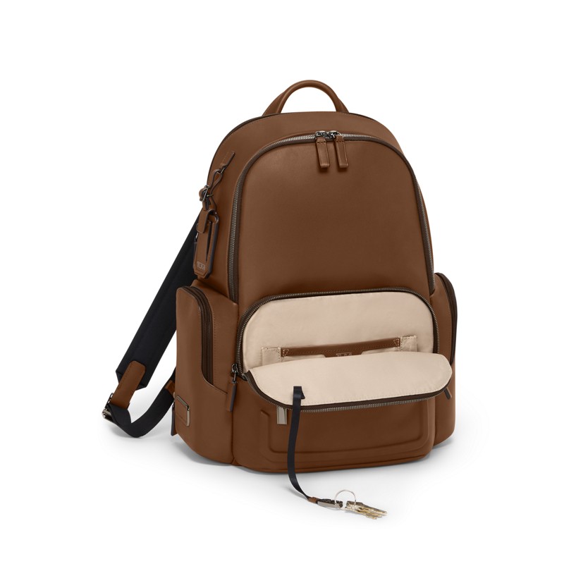 Tumi Arrive Logan Backpack cognac brown leather luxury travel 2024