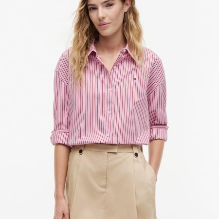 Tommy Hilfiger Boxy Fit Poplin Shirt in Pink Multi Stripe