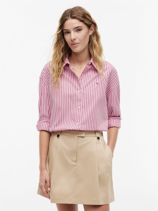 Tommy Hilfiger Boxy Fit Poplin Shirt in Pink Multi Stripe