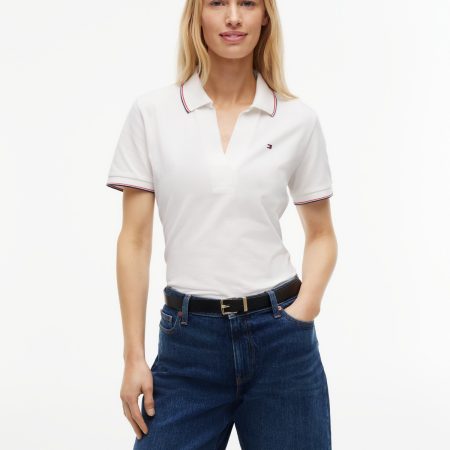 Tommy Hilfiger Regular Fit Open Placket Tipped Polo in Ecru