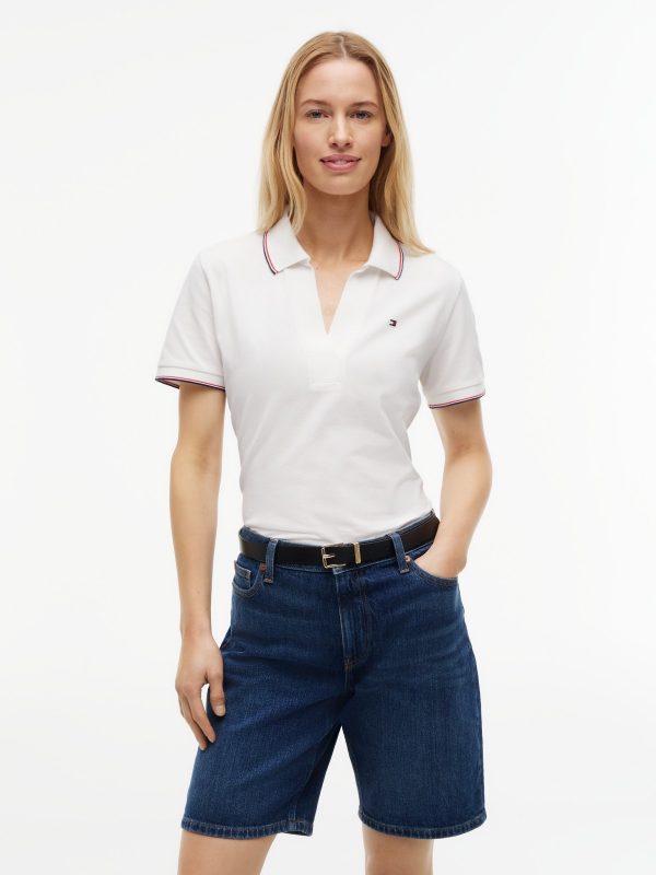 Tommy Hilfiger Regular Fit Open Placket Tipped Polo in Ecru