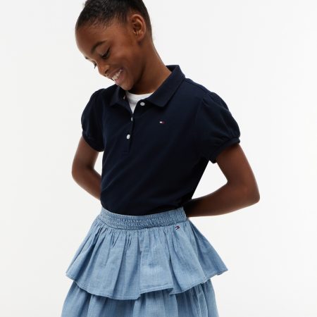Tommy Hilfiger Kids' Puff-Sleeve Stretch Polo in Navy Blue