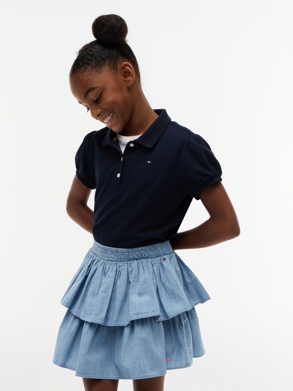 Tommy Hilfiger Kids' Puff-Sleeve Stretch Polo in Navy Blue