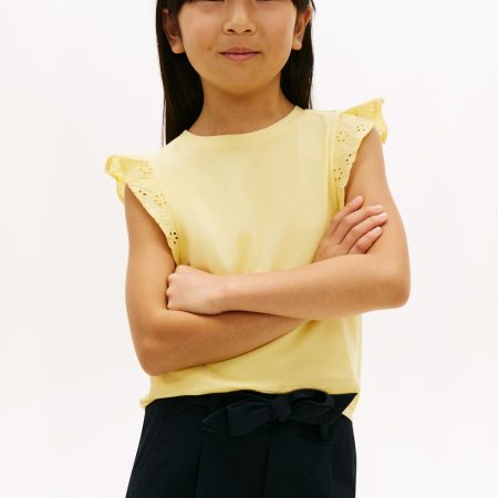 Tommy Hilfiger Kids' Embroidered Eyelet Flutter T-Shirt in Citronella