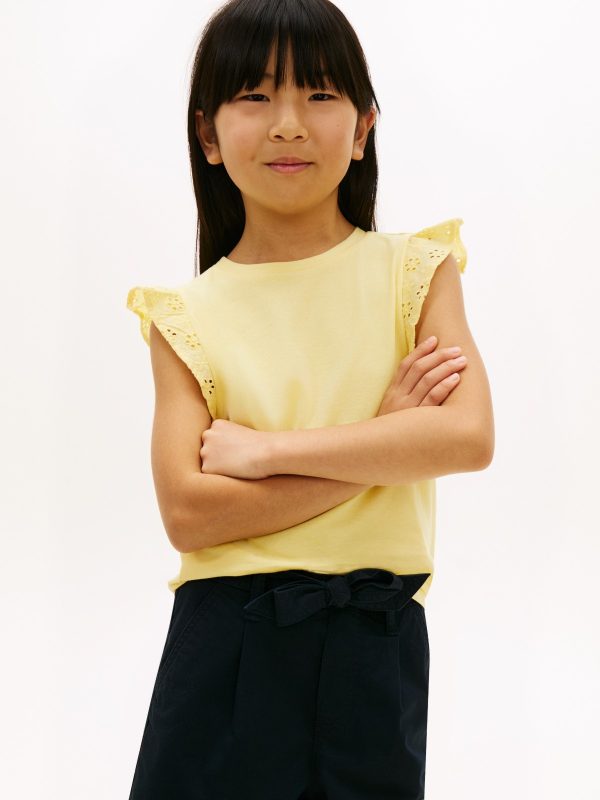Tommy Hilfiger Kids' Embroidered Eyelet Flutter T-Shirt in Citronella
