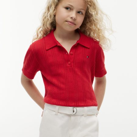 Tommy Hilfiger Kids' Pointelle Polo in Red