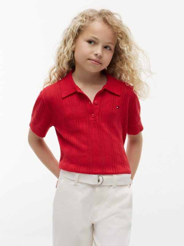 Tommy Hilfiger Kids' Pointelle Polo in Red