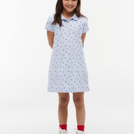 Tommy Hilfiger Kids' Allover Floral Print Polo Dress in Sweet Blue