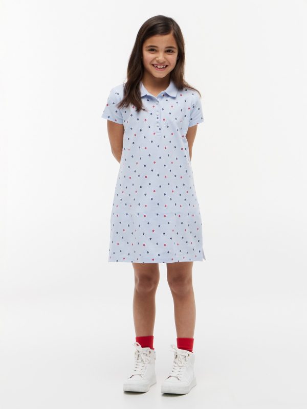Tommy Hilfiger Kids' Allover Floral Print Polo Dress in Sweet Blue