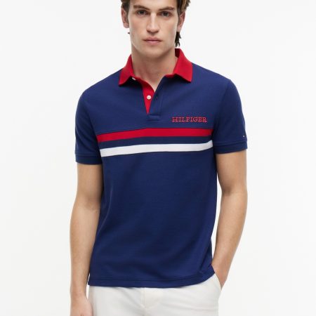 Tommy Hilfiger Regular Fit Hilfiger Logo Wicking Polo in Navy