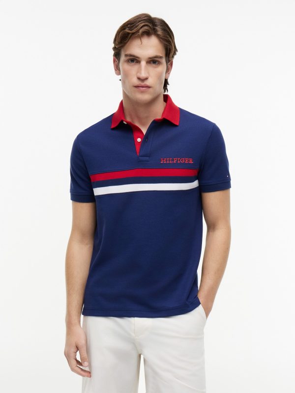 Tommy Hilfiger Regular Fit Hilfiger Logo Wicking Polo in Navy