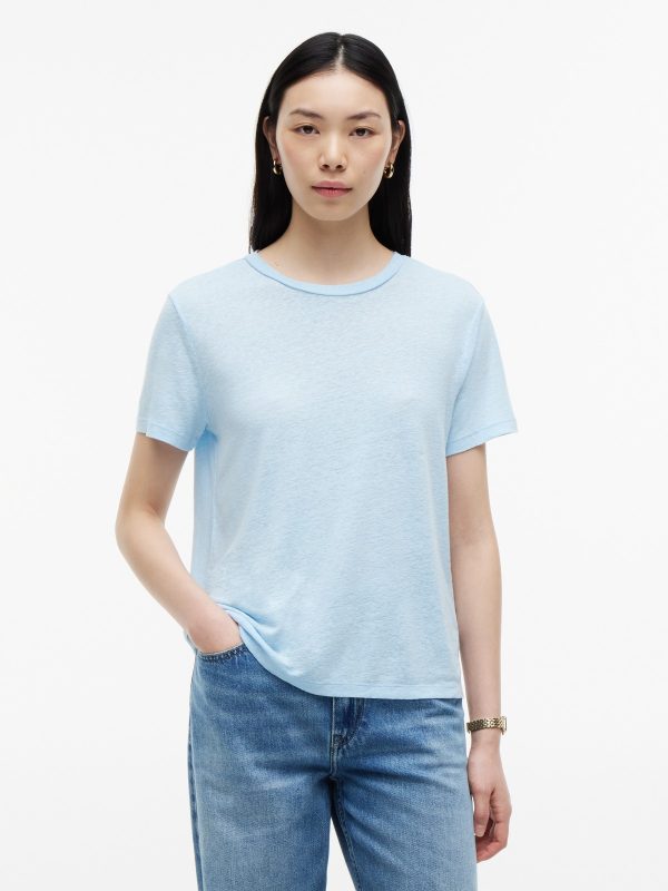 Tommy Hilfiger Linen-Blend Crewneck T-Shirt in Rain Dance