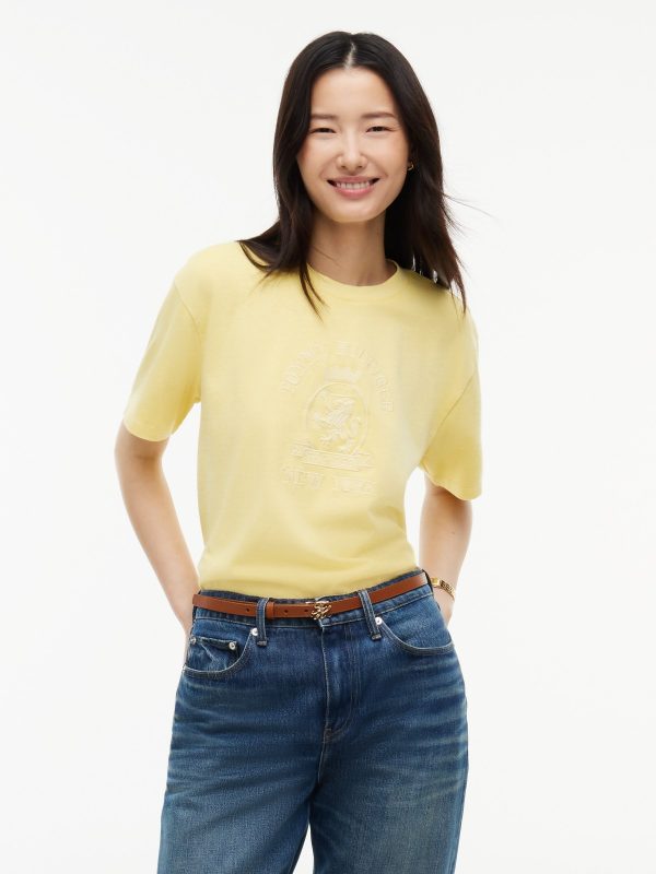 Tommy Hilfiger Crest Logo Garment-Dyed Boxy T-Shirt in Citronella