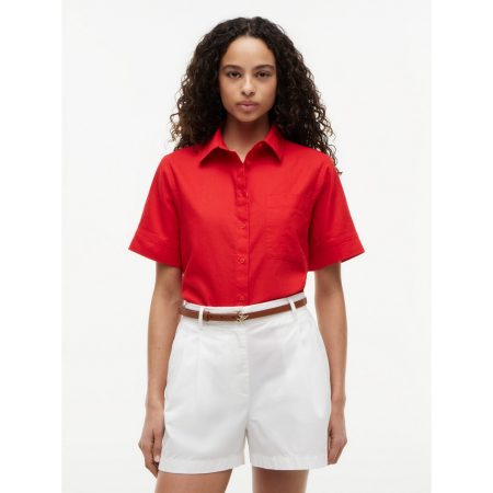 Tommy Hilfiger Short-Sleeve Linen-Blend Shirt in Deep Crimson