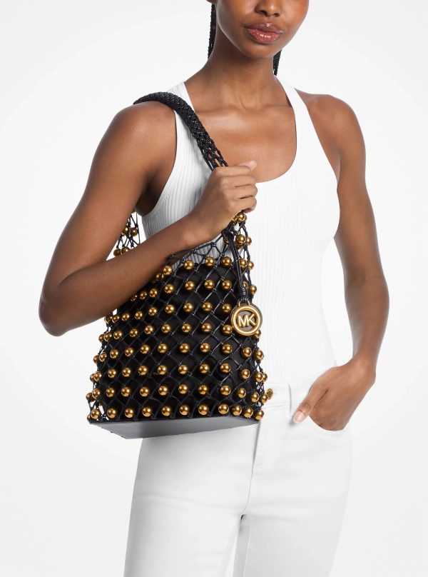 Michael Kors Limited-Edition Gwen Small Studded Hand-Woven Leather Hobo Shoulder Bag