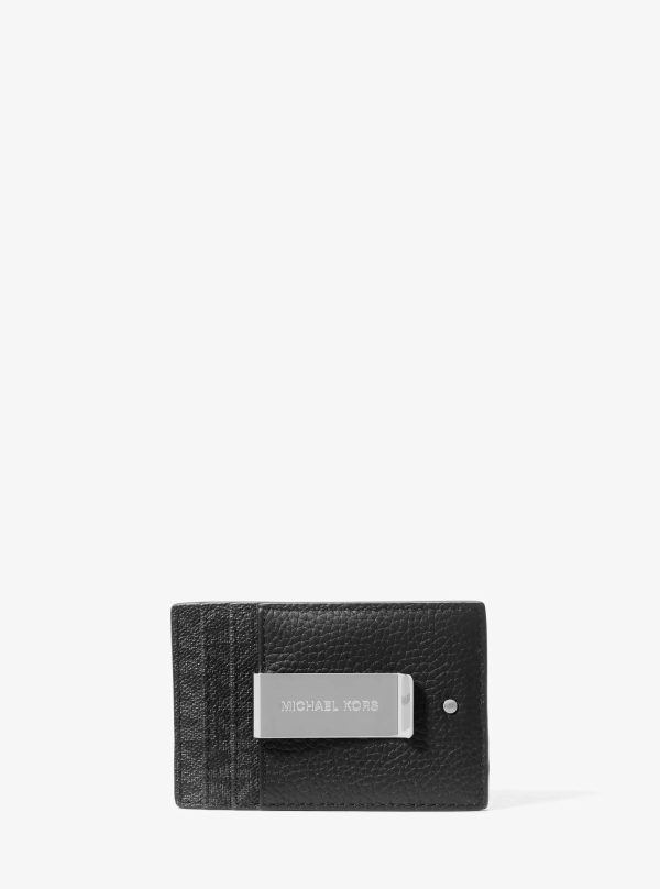 Michael Kors Hudson Pebbled Leather and Signature Logo Money Clip Card Case