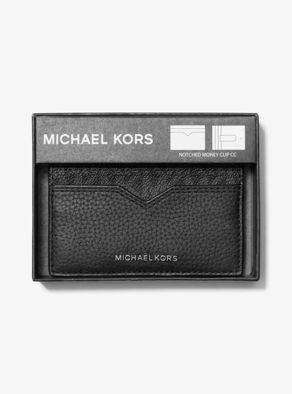 Michael Kors Hudson Pebbled Leather and Signature Logo Money Clip Card Case