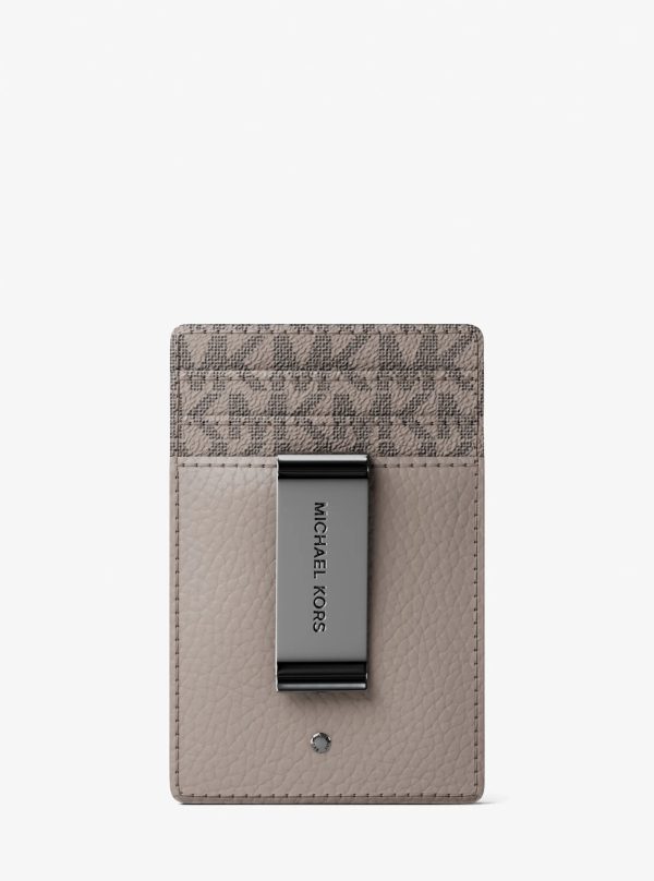 Michael Kors Hudson Pebbled Leather and Signature Logo Money Clip Card Case