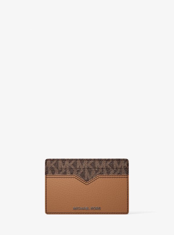 Michael Kors Hudson Pebbled Leather and Signature Logo Money Clip Card Case