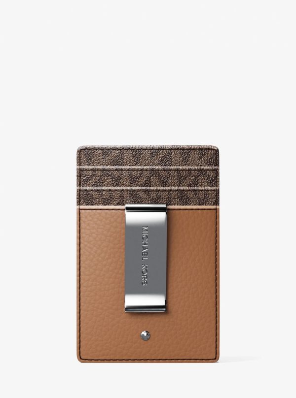 Michael Kors Hudson Pebbled Leather and Signature Logo Money Clip Card Case