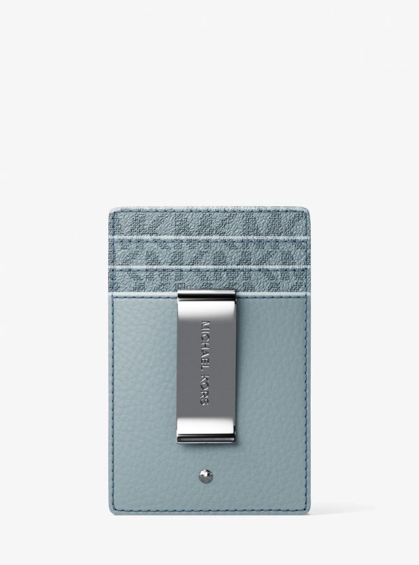 Michael Kors Hudson Pebbled Leather and Signature Logo Money Clip Card Case