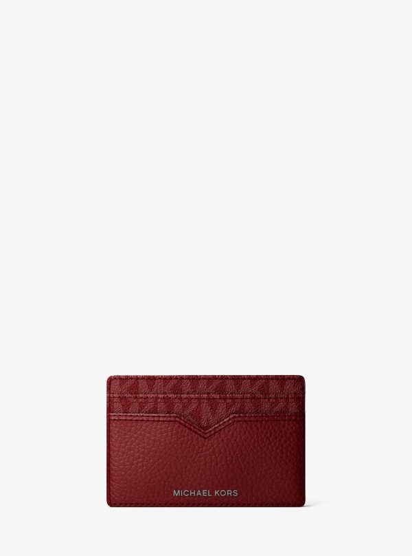 Michael Kors Hudson Pebbled Leather and Signature Logo Money Clip Card Case