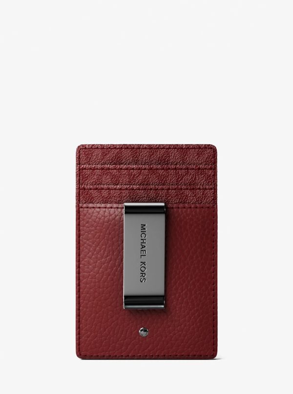 Michael Kors Hudson Pebbled Leather and Signature Logo Money Clip Card Case