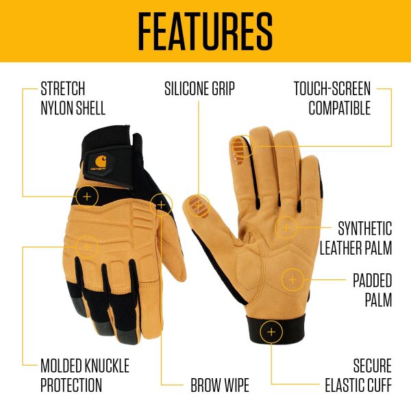 Carhartt Synthetic Leather High Dexterity Molded Knuckle Secure Cuff Glove