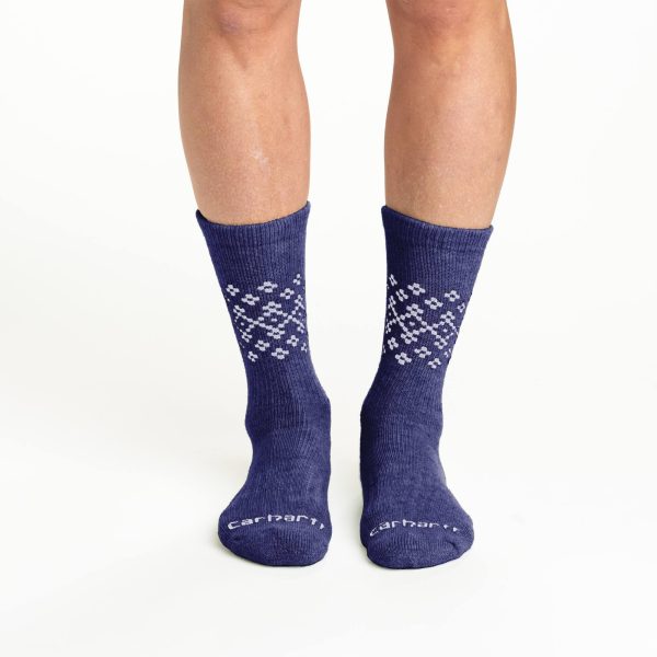 Carhartt Women's Midweight Synthetic-Wool Blend Fairisle Crew Sock 2-Pack