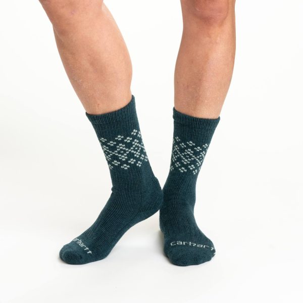 Carhartt Women's Midweight Synthetic-Wool Blend Fairisle Crew Sock 2-Pack